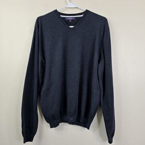 Burton of London Mens Long Sleeve Silk Cotton Blend V-Neck Sweater Large